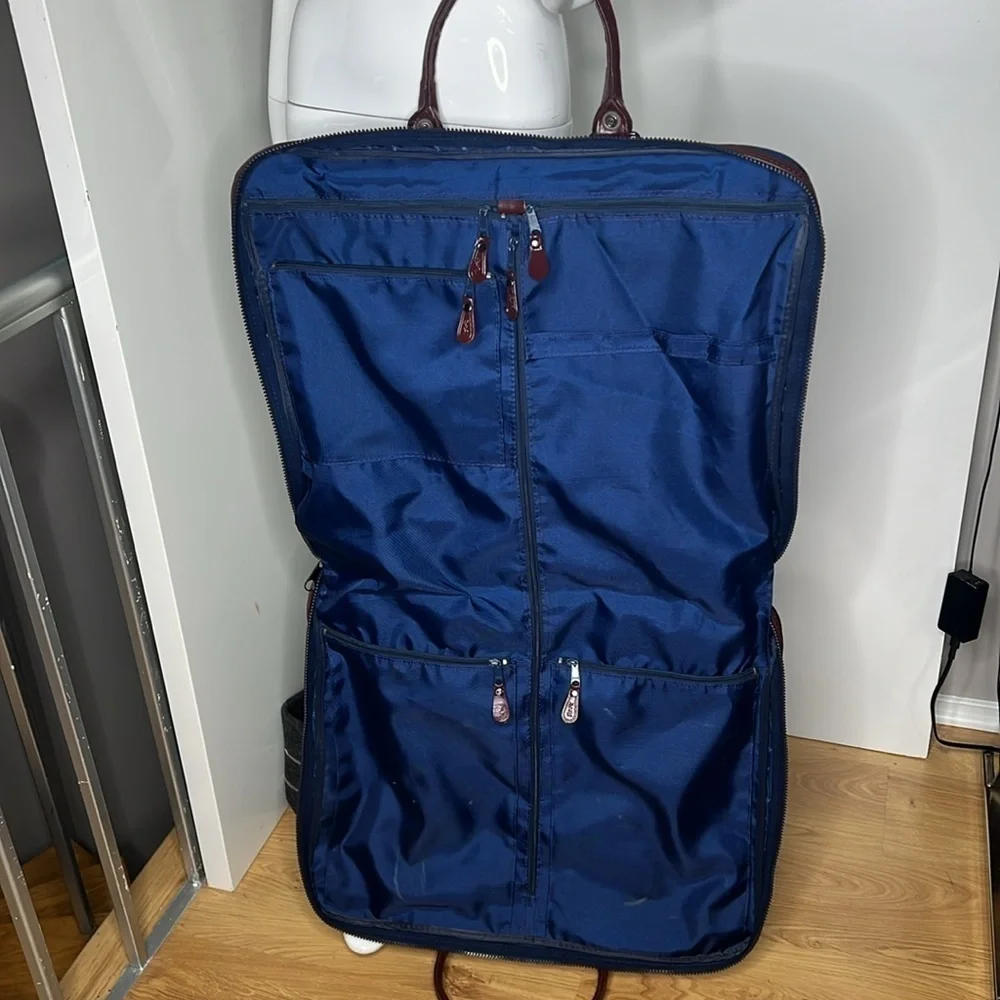 YSL Yves Saint Laurent 1970’s Blue Nylon Logo Folding Zip Around Garment Bag